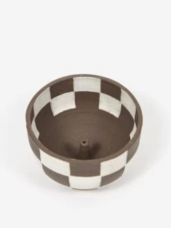 Mellow Medium Incense Bowl - Inside And Outside Check - Dark Brown