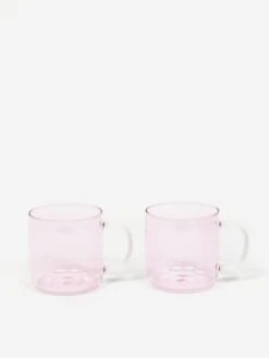 HAY Borosilicate Mug Set Of 2 - Pink With White Handle