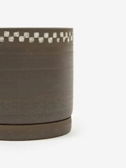 Mellow NYC Short Stout Planter - Dark Brown Small Embossed Painted Check -Home Decoration&Supplies MELLOW SHORT STOUT PLANTER DARK BROWN SMALL EMBOSSED PAINTED CHECK SS21 GOODHOOD 64361